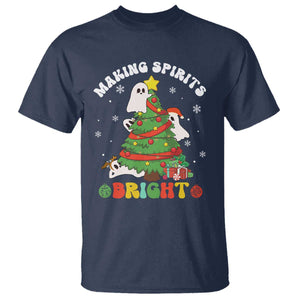 Gothic Xmas T Shirt Making Spirits Bright Cute Ghost Christmas Tree TS09 Navy Print Your Wear