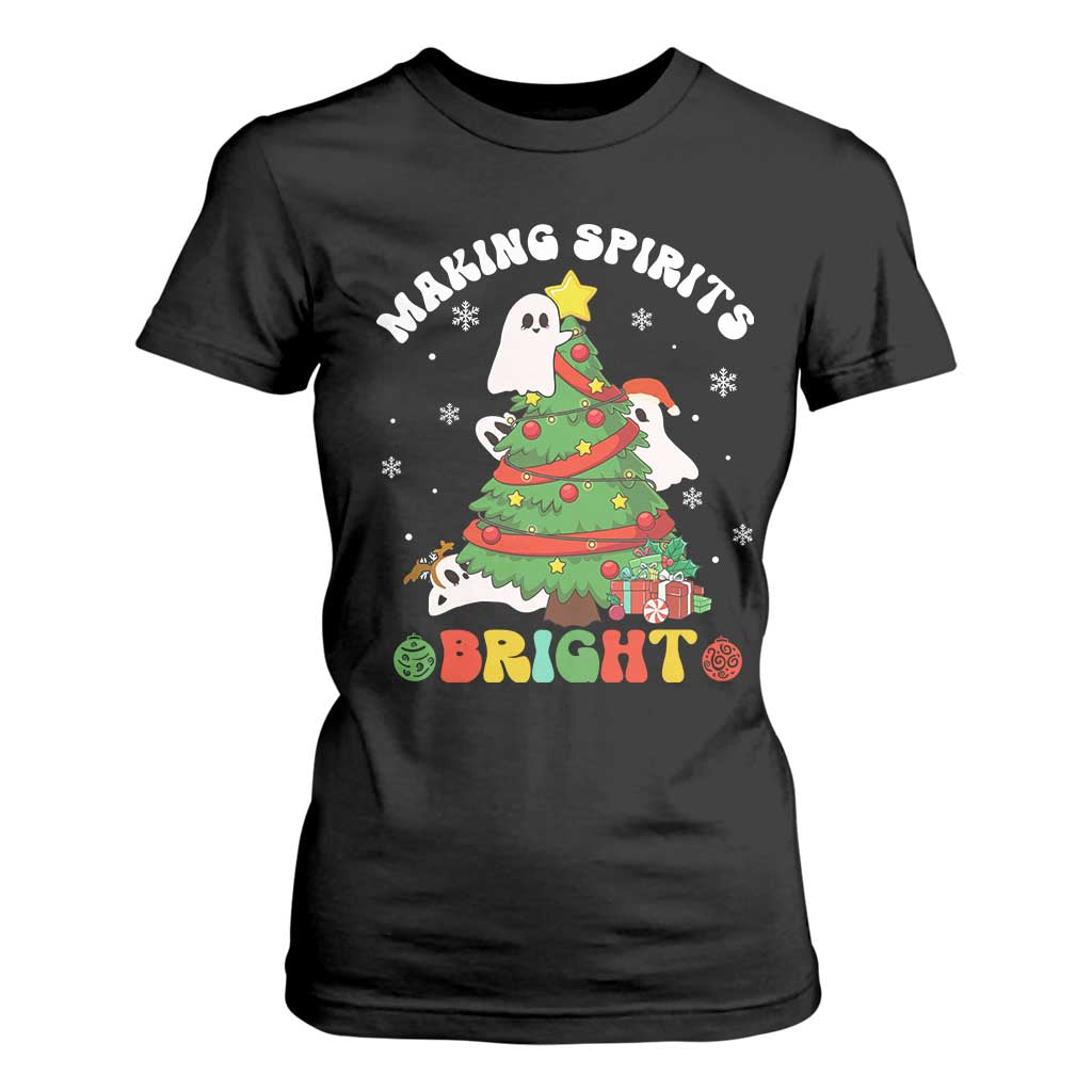 Gothic Xmas T Shirt For Women Making Spirits Bright Cute Ghost Christmas Tree TS09 Black Print Your Wear