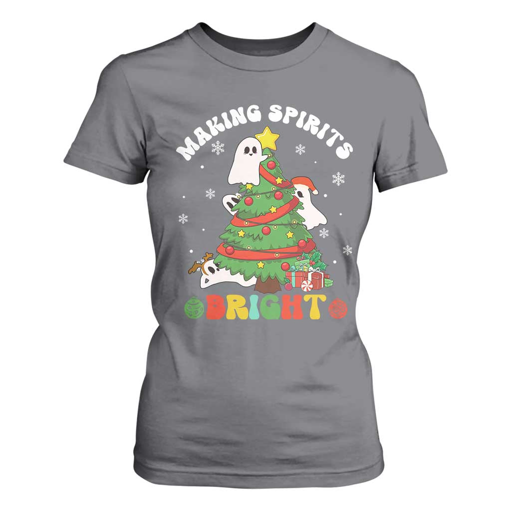 Gothic Xmas T Shirt For Women Making Spirits Bright Cute Ghost Christmas Tree TS09 Charcoal Print Your Wear