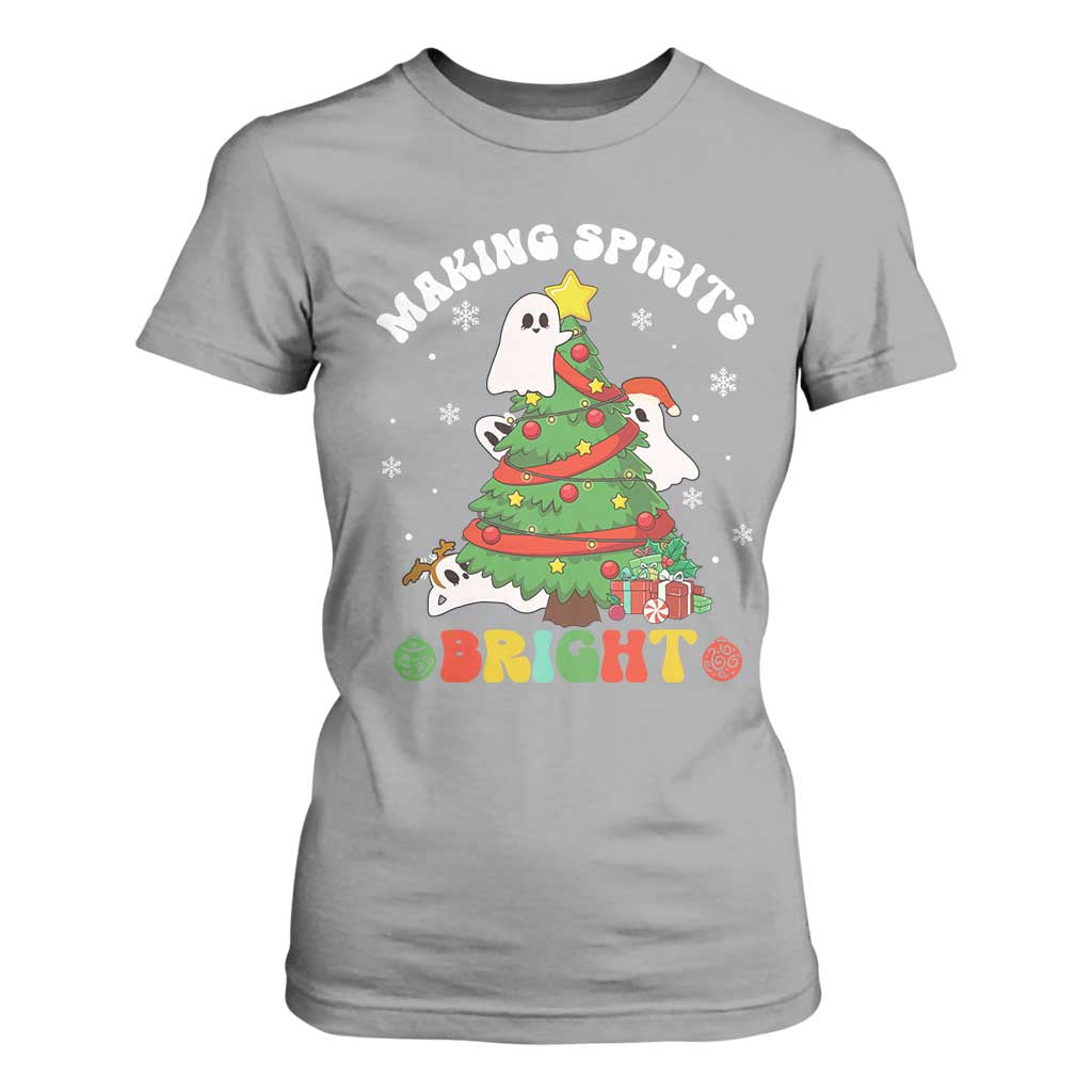 Gothic Xmas T Shirt For Women Making Spirits Bright Cute Ghost Christmas Tree TS09 Sport Gray Print Your Wear