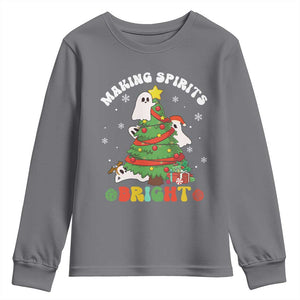 Gothic Xmas Youth Sweatshirt Making Spirits Bright Cute Ghost Christmas Tree TS09 Charcoal Print Your Wear