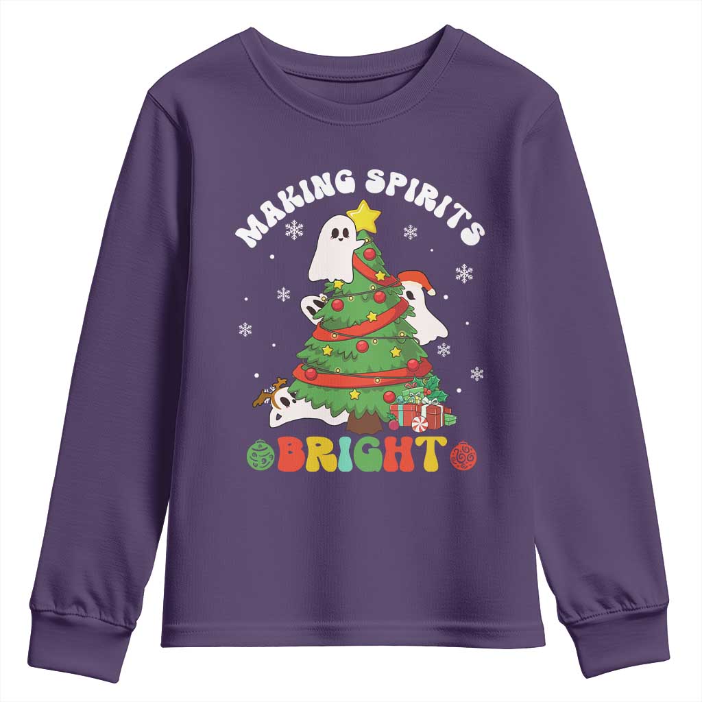 Gothic Xmas Youth Sweatshirt Making Spirits Bright Cute Ghost Christmas Tree TS09 Purple Print Your Wear