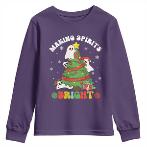 Gothic Xmas Youth Sweatshirt Making Spirits Bright Cute Ghost Christmas Tree TS09 Purple Print Your Wear