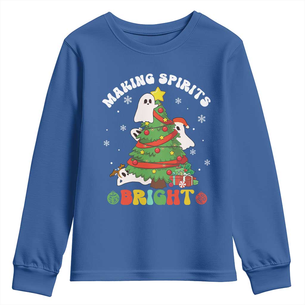 Gothic Xmas Youth Sweatshirt Making Spirits Bright Cute Ghost Christmas Tree TS09 Royal Blue Print Your Wear