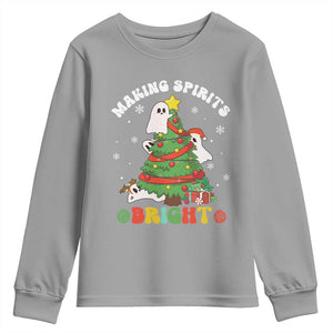 Gothic Xmas Youth Sweatshirt Making Spirits Bright Cute Ghost Christmas Tree TS09 Sport Gray Print Your Wear