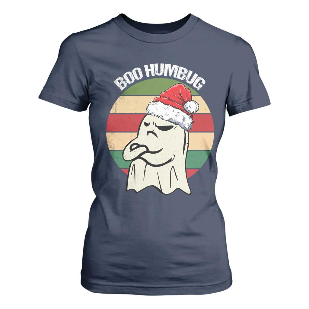 Gothic Xmas T Shirt For Women Boo Humbug Santa Ghost TS09 Navy Print Your Wear