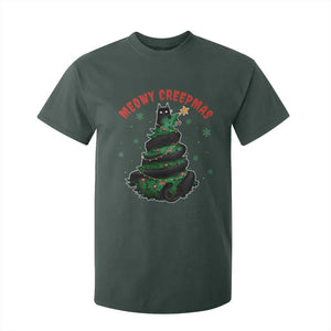 Gothic Xmas T Shirt For Kid Meowy Creepmas Cat Christmas Tree TS09 Dark Forest Green Print Your Wear