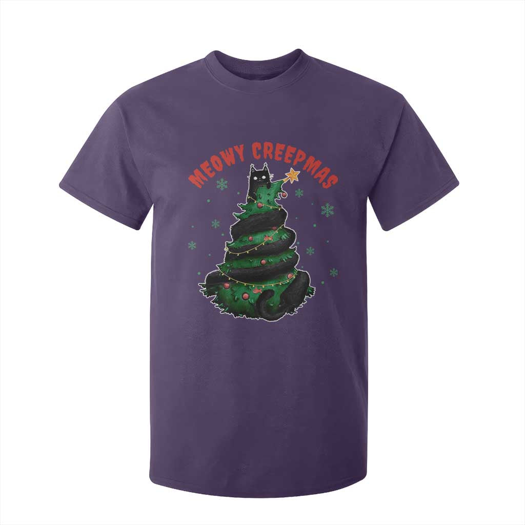 Gothic Xmas T Shirt For Kid Meowy Creepmas Cat Christmas Tree TS09 Purple Print Your Wear