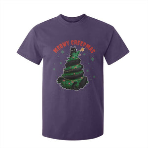 Gothic Xmas T Shirt For Kid Meowy Creepmas Cat Christmas Tree TS09 Purple Print Your Wear
