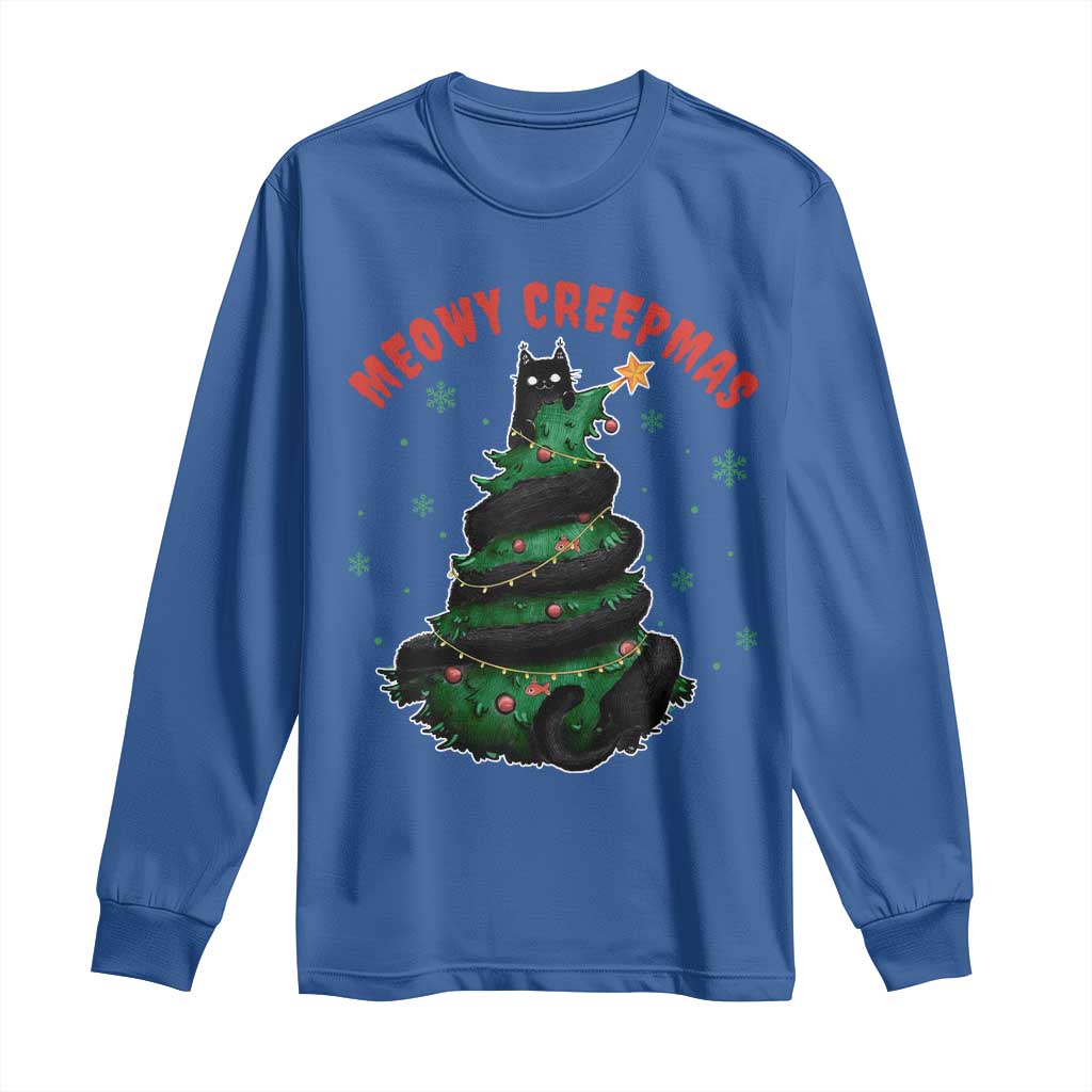 Gothic Xmas Long Sleeve Shirt Meowy Creepmas Cat Christmas Tree TS09 Royal Blue Print Your Wear