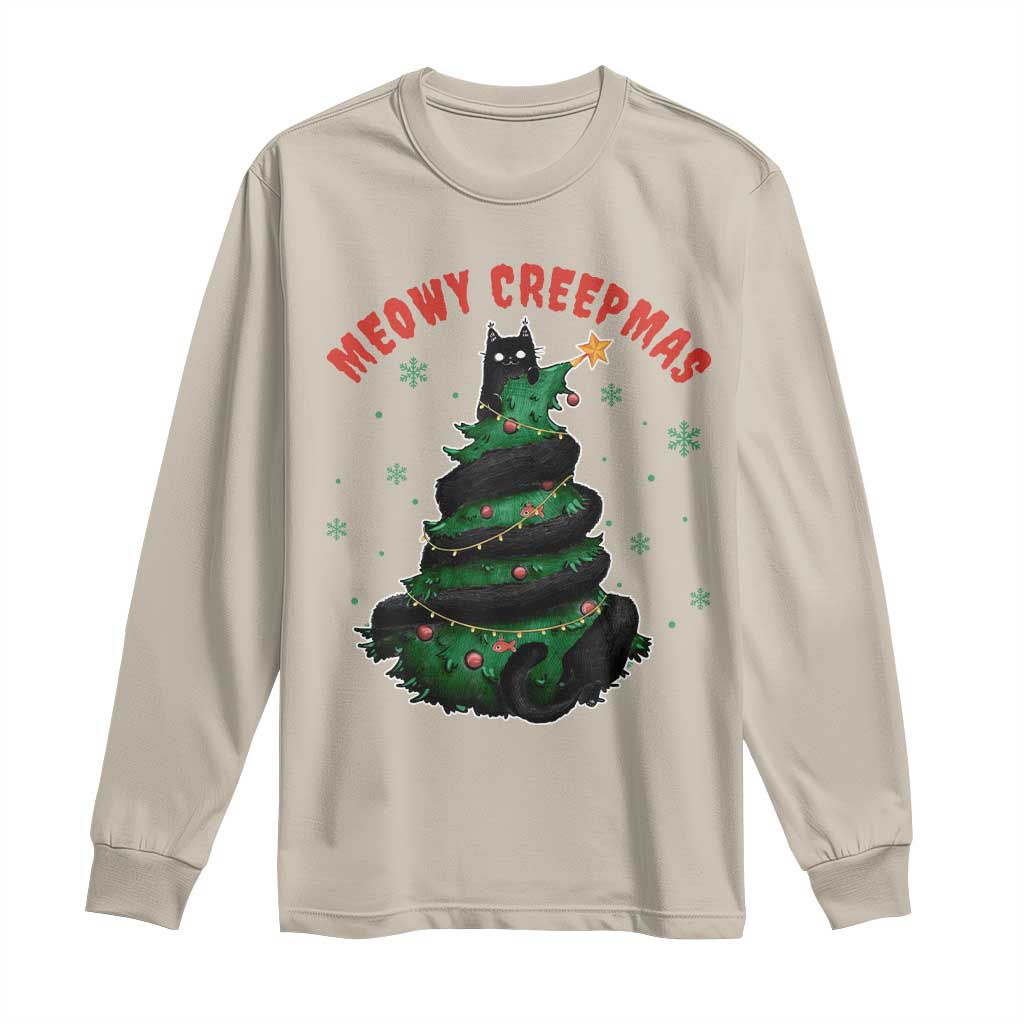 Gothic Xmas Long Sleeve Shirt Meowy Creepmas Cat Christmas Tree TS09 Sand Print Your Wear