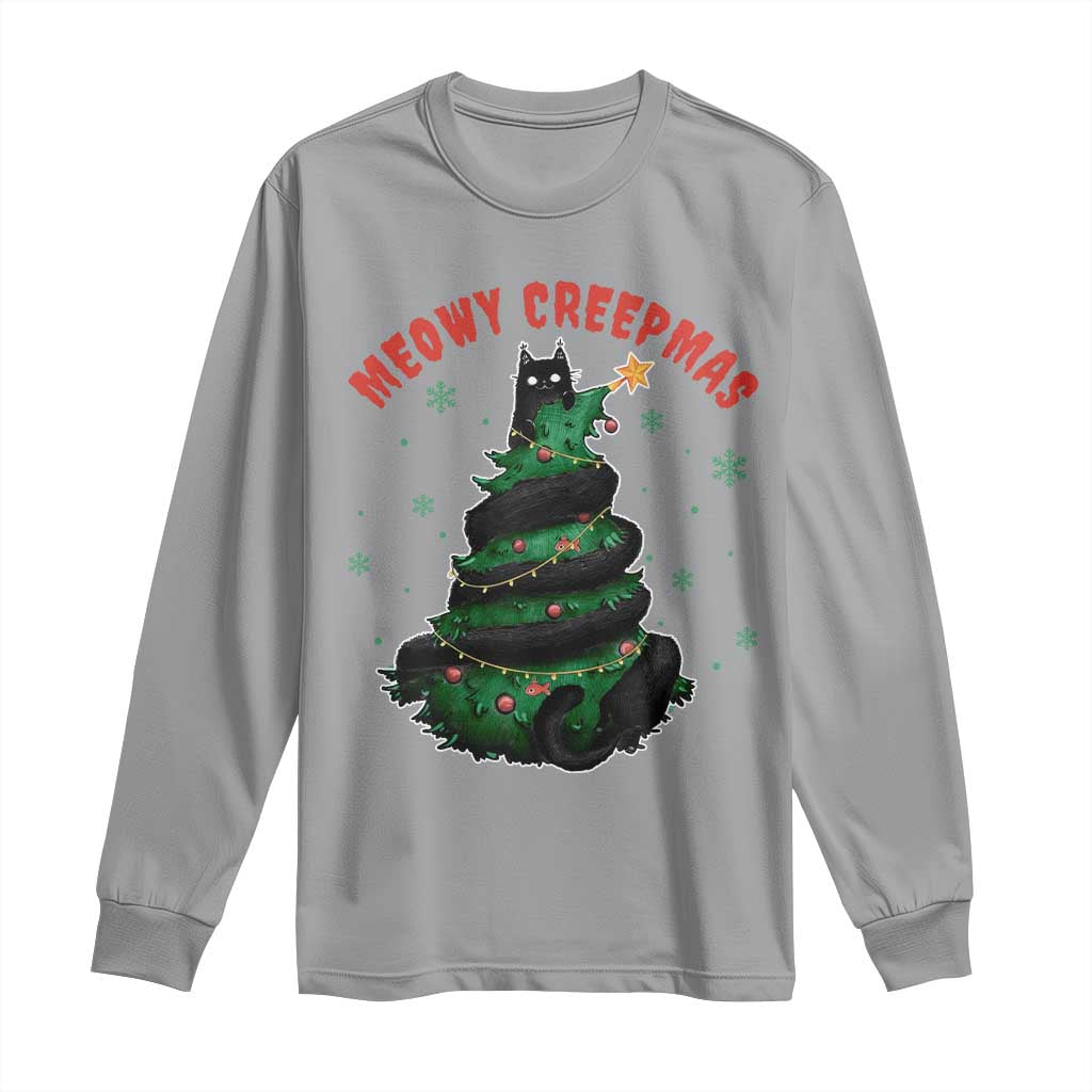 Gothic Xmas Long Sleeve Shirt Meowy Creepmas Cat Christmas Tree TS09 Sport Gray Print Your Wear