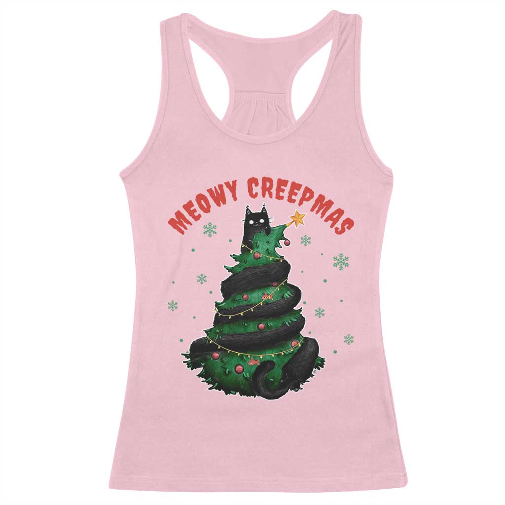 Gothic Xmas Racerback Tank Top Meowy Creepmas Cat Christmas Tree TS09 Light Pink Print Your Wear
