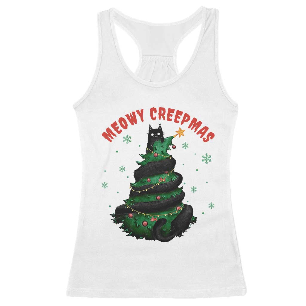 Gothic Xmas Racerback Tank Top Meowy Creepmas Cat Christmas Tree TS09 White Print Your Wear