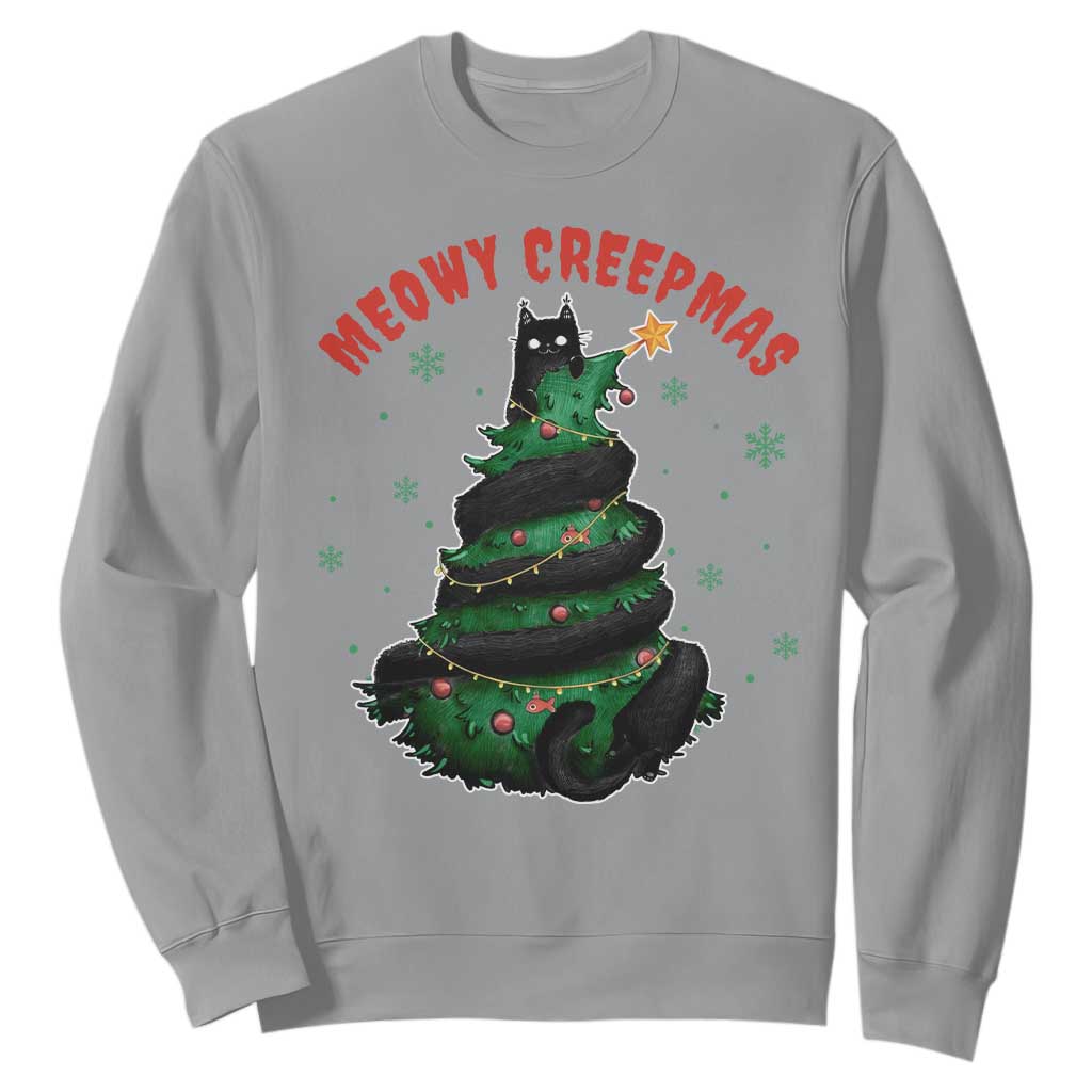 Gothic Xmas Sweatshirt Meowy Creepmas Cat Christmas Tree TS09 Sport Gray Print Your Wear