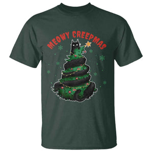 Gothic Xmas T Shirt Meowy Creepmas Cat Christmas Tree TS09 Dark Forest Green Print Your Wear