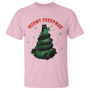 Gothic Xmas T Shirt Meowy Creepmas Cat Christmas Tree TS09 Light Pink Print Your Wear