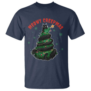 Gothic Xmas T Shirt Meowy Creepmas Cat Christmas Tree TS09 Navy Print Your Wear