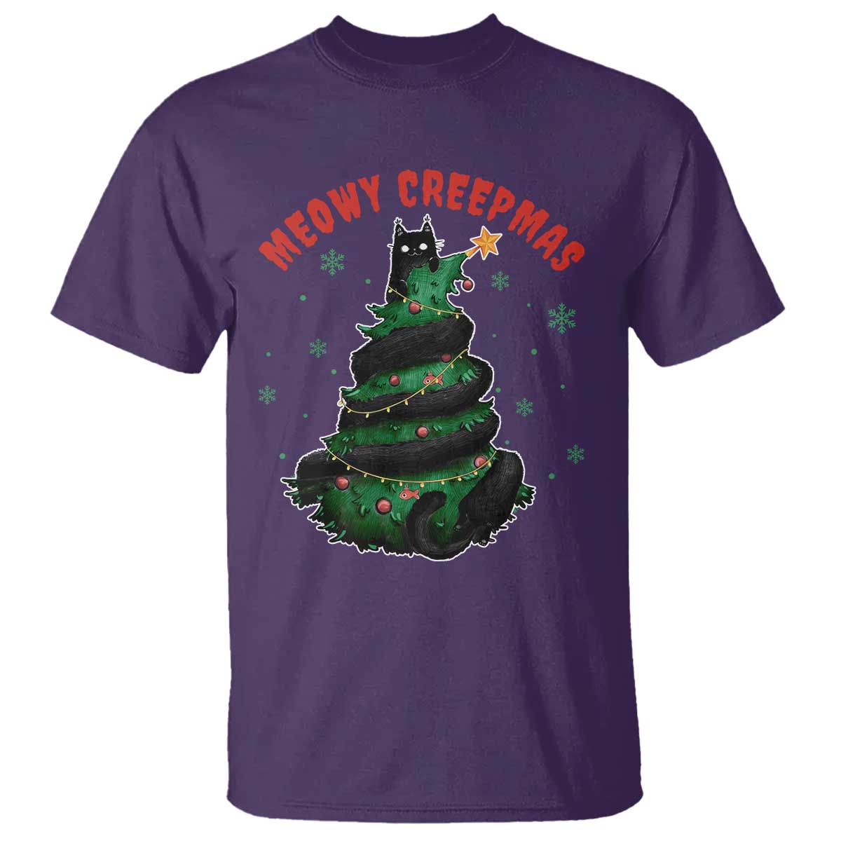 Gothic Xmas T Shirt Meowy Creepmas Cat Christmas Tree TS09 Purple Print Your Wear