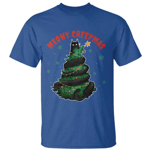 Gothic Xmas T Shirt Meowy Creepmas Cat Christmas Tree TS09 Royal Blue Print Your Wear
