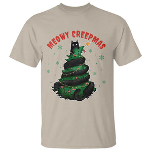 Gothic Xmas T Shirt Meowy Creepmas Cat Christmas Tree TS09 Sand Print Your Wear