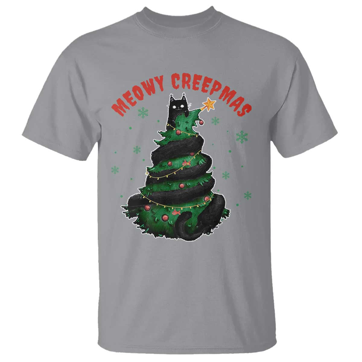 Gothic Xmas T Shirt Meowy Creepmas Cat Christmas Tree TS09 Sport Gray Print Your Wear