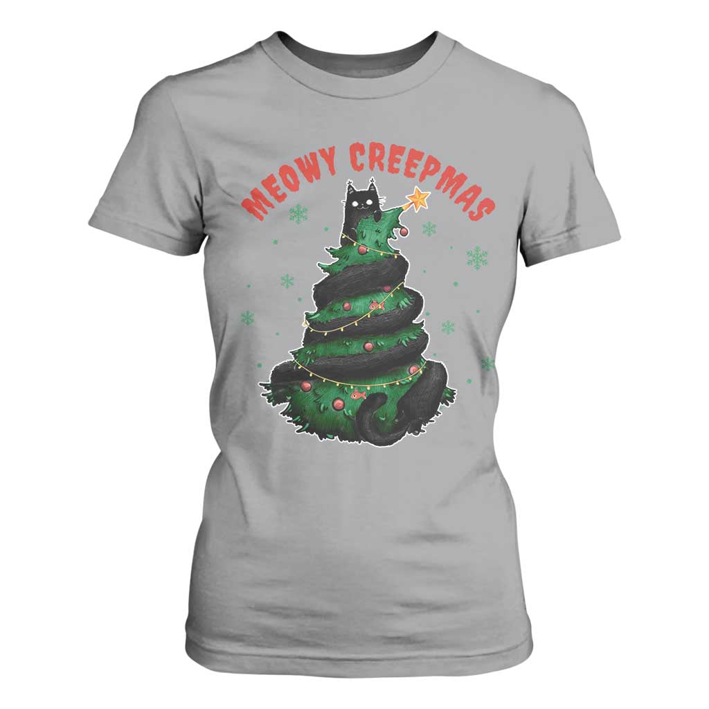 Gothic Xmas T Shirt For Women Meowy Creepmas Cat Christmas Tree TS09 Sport Gray Print Your Wear