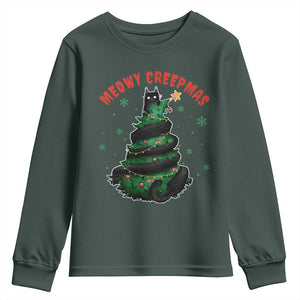 Gothic Xmas Youth Sweatshirt Meowy Creepmas Cat Christmas Tree TS09 Dark Forest Green Print Your Wear