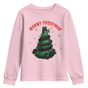 Gothic Xmas Youth Sweatshirt Meowy Creepmas Cat Christmas Tree TS09 Light Pink Print Your Wear