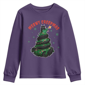 Gothic Xmas Youth Sweatshirt Meowy Creepmas Cat Christmas Tree TS09 Purple Print Your Wear