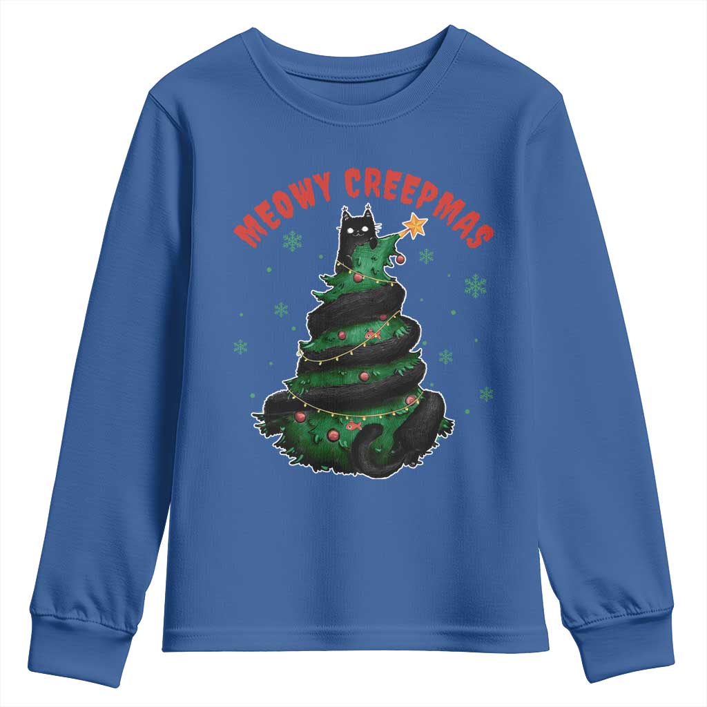 Gothic Xmas Youth Sweatshirt Meowy Creepmas Cat Christmas Tree TS09 Royal Blue Print Your Wear