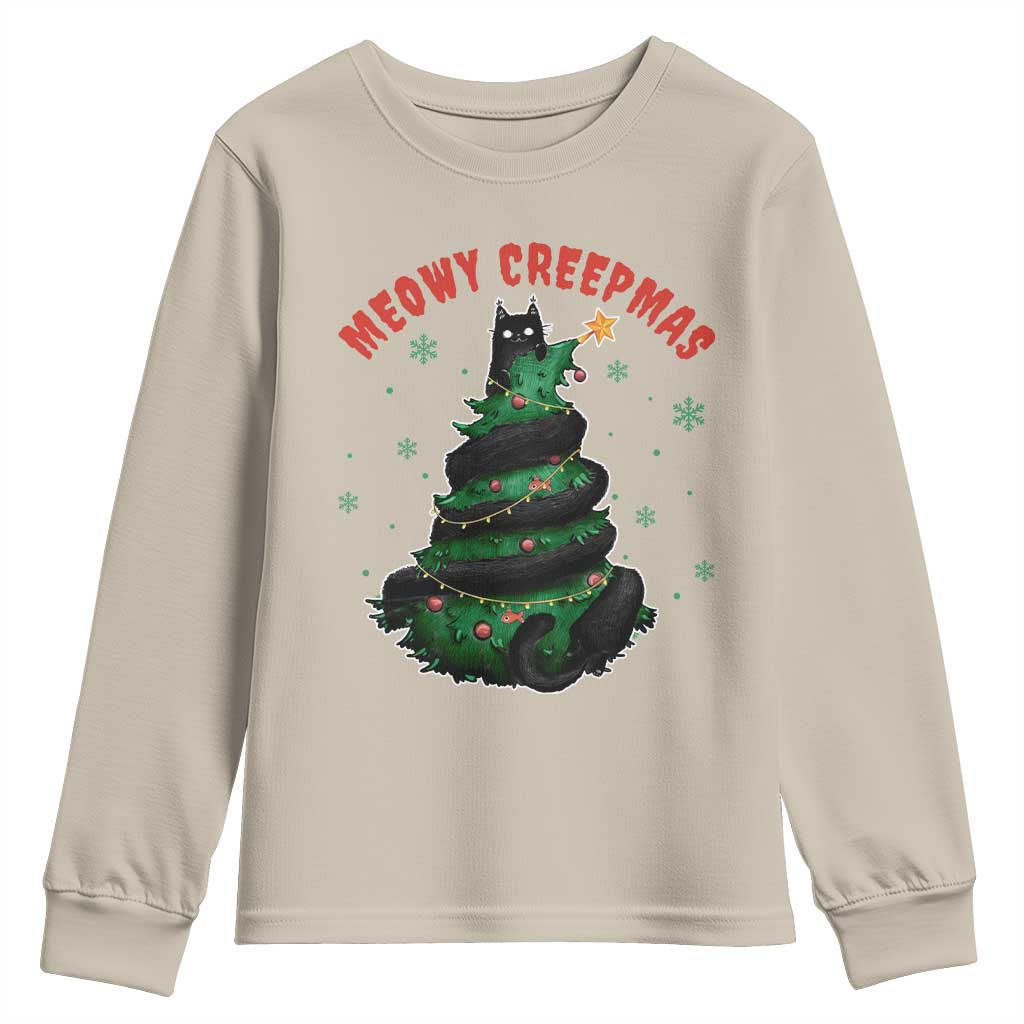 Gothic Xmas Youth Sweatshirt Meowy Creepmas Cat Christmas Tree TS09 Sand Print Your Wear