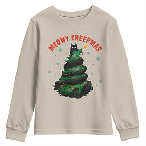 Gothic Xmas Youth Sweatshirt Meowy Creepmas Cat Christmas Tree TS09 Sand Print Your Wear