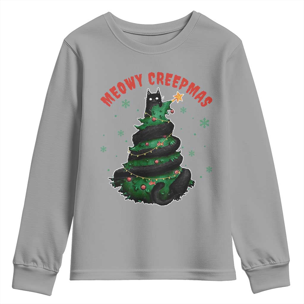 Gothic Xmas Youth Sweatshirt Meowy Creepmas Cat Christmas Tree TS09 Sport Gray Print Your Wear