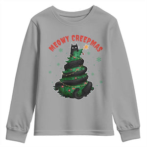 Gothic Xmas Youth Sweatshirt Meowy Creepmas Cat Christmas Tree TS09 Sport Gray Print Your Wear