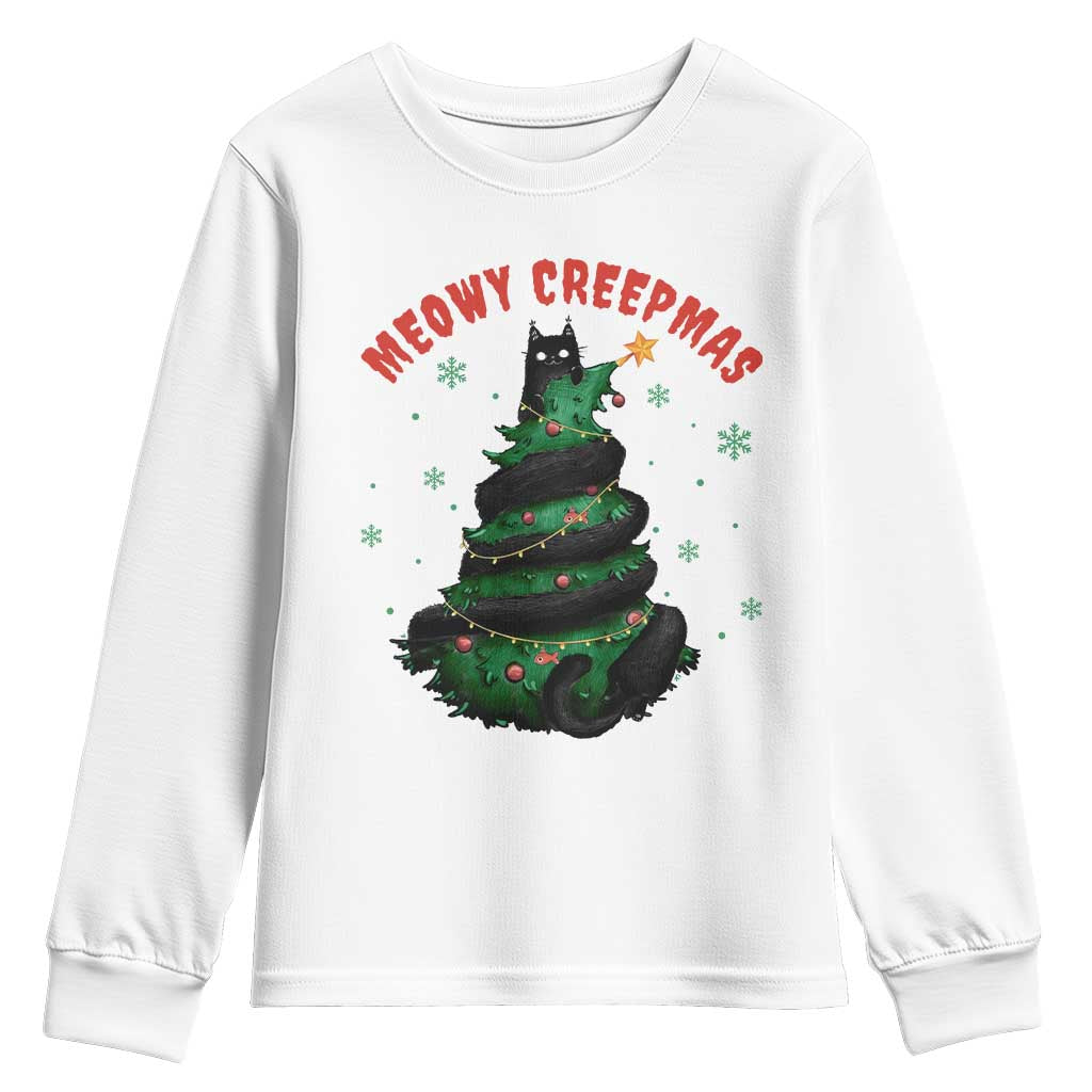 Gothic Xmas Youth Sweatshirt Meowy Creepmas Cat Christmas Tree TS09 White Print Your Wear