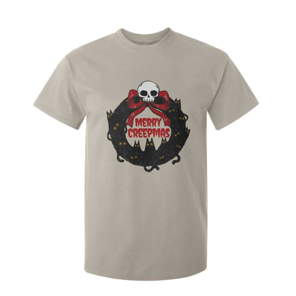 Gothic Christmas T Shirt For Kid Merry Creepmas Cat Wreath TS09 Sand Print Your Wear