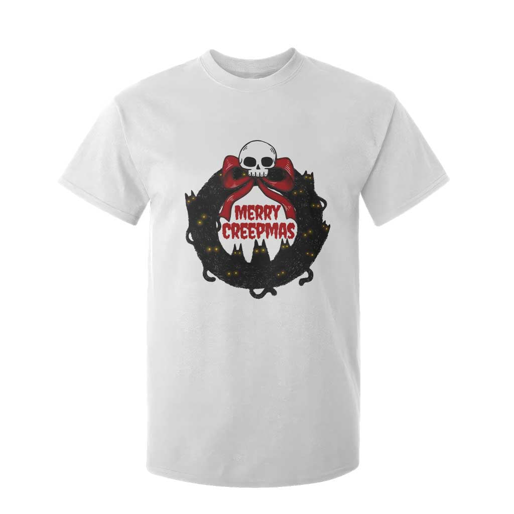 Gothic Christmas T Shirt For Kid Merry Creepmas Cat Wreath TS09 White Print Your Wear