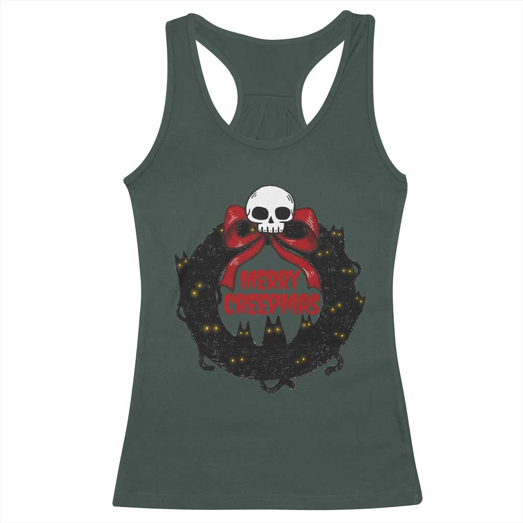 Gothic Christmas Racerback Tank Top Merry Creepmas Cat Wreath TS09 Dark Forest Green Print Your Wear