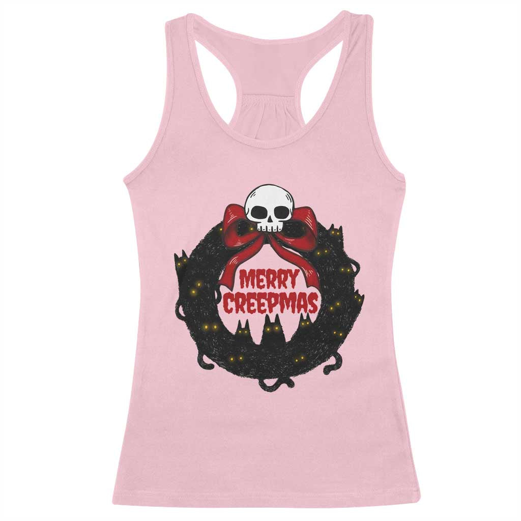 Gothic Christmas Racerback Tank Top Merry Creepmas Cat Wreath TS09 Light Pink Print Your Wear