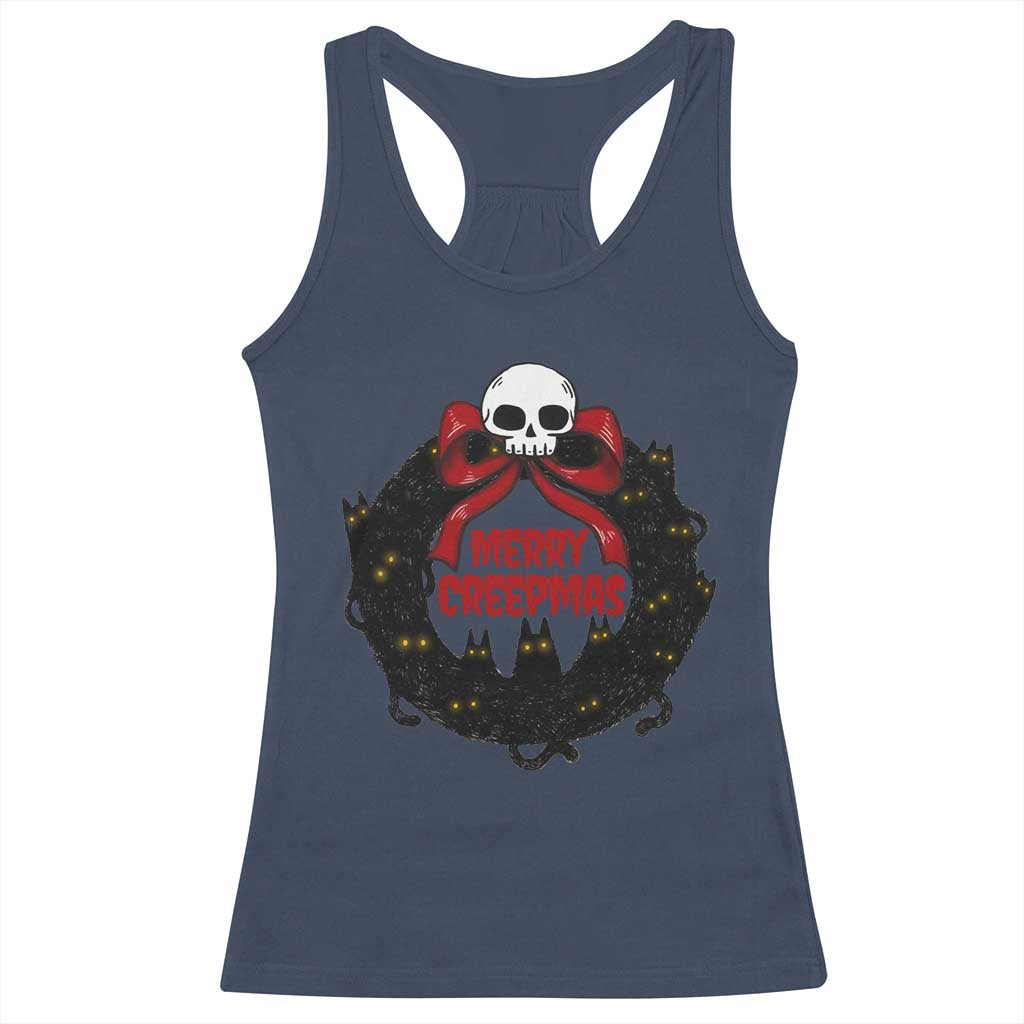 Gothic Christmas Racerback Tank Top Merry Creepmas Cat Wreath TS09 Navy Print Your Wear