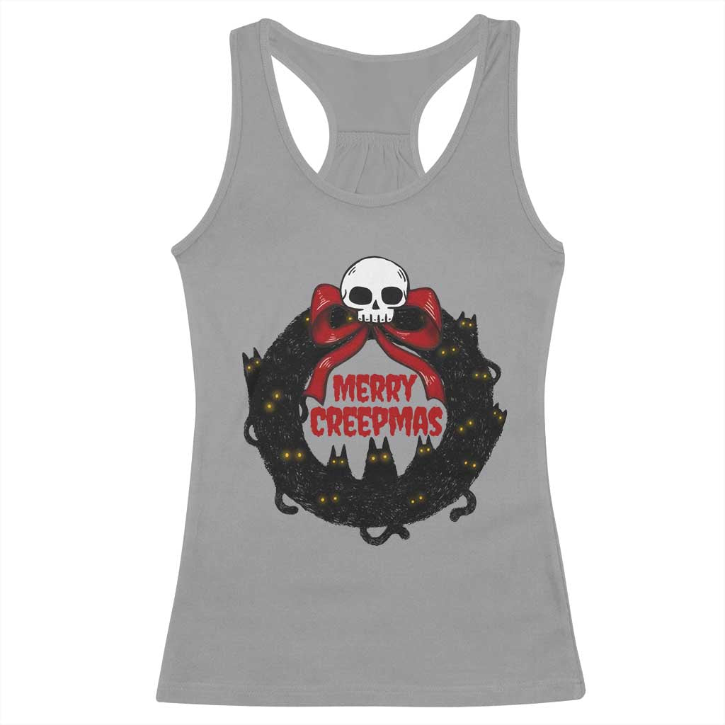 Gothic Christmas Racerback Tank Top Merry Creepmas Cat Wreath TS09 Sport Gray Print Your Wear