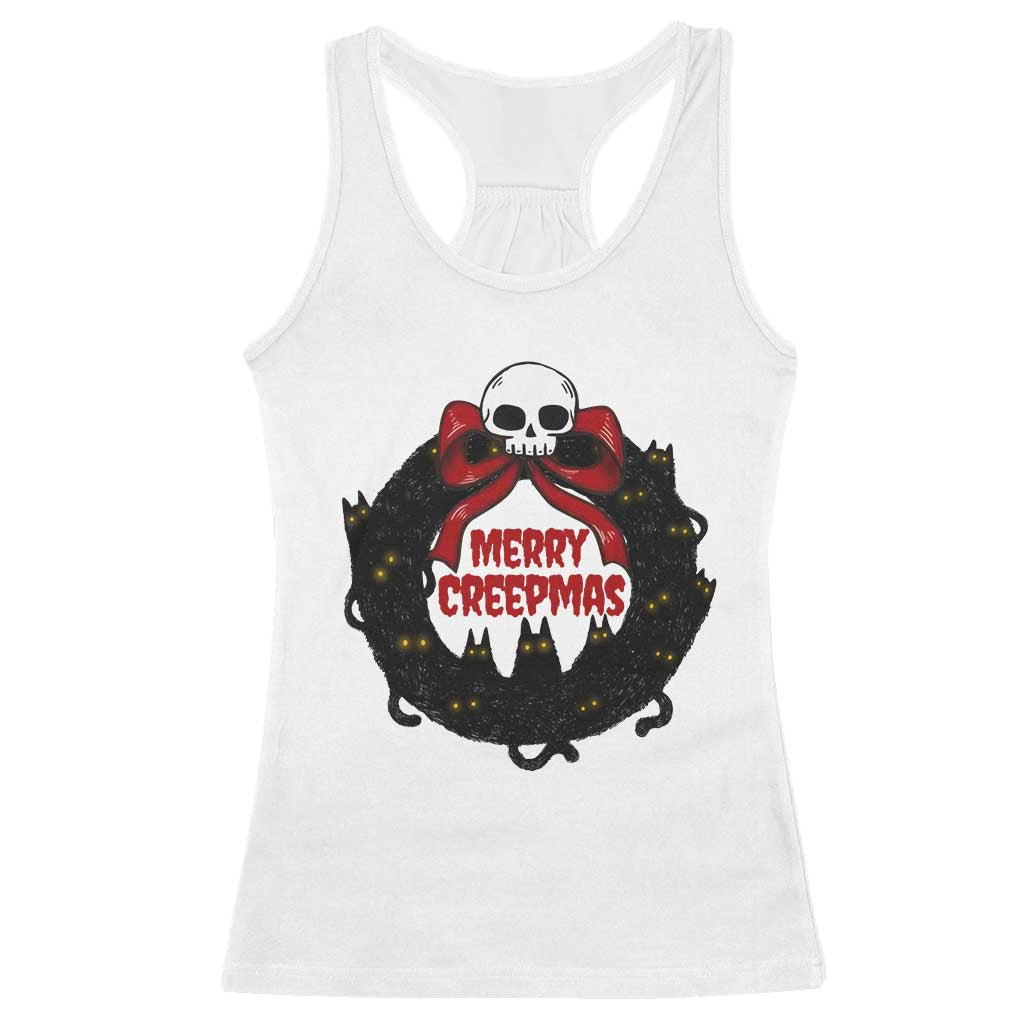 Gothic Christmas Racerback Tank Top Merry Creepmas Cat Wreath TS09 White Print Your Wear