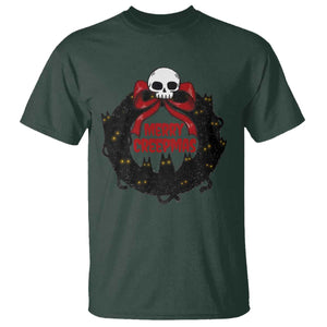 Gothic Christmas T Shirt Merry Creepmas Cat Wreath TS09 Dark Forest Green Print Your Wear