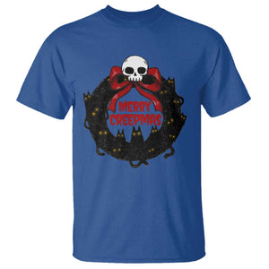 Gothic Christmas T Shirt Merry Creepmas Cat Wreath TS09 Royal Blue Print Your Wear