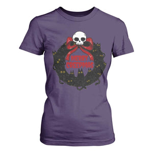 Gothic Christmas T Shirt For Women Merry Creepmas Cat Wreath TS09 Purple Print Your Wear