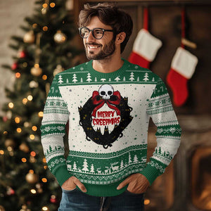 Gothic Xmas Ugly Christmas Sweater Merry Creepmas Cat Wreath TS09 Green Print Your Wear