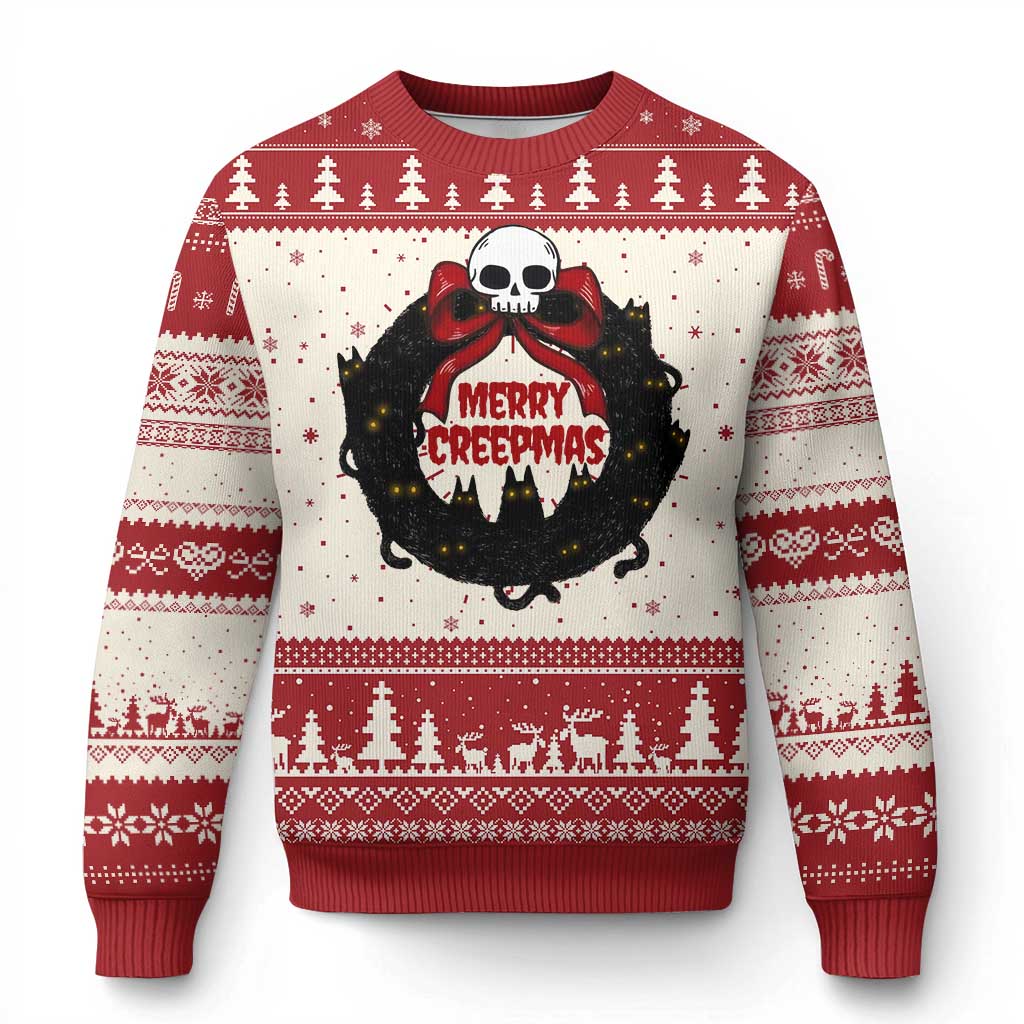 Gothic Xmas Ugly Christmas Sweater Merry Creepmas Cat Wreath TS09 Red Print Your Wear
