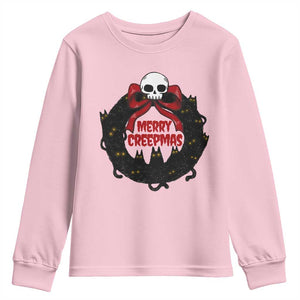 Gothic Christmas Youth Sweatshirt Merry Creepmas Cat Wreath TS09 Light Pink Print Your Wear