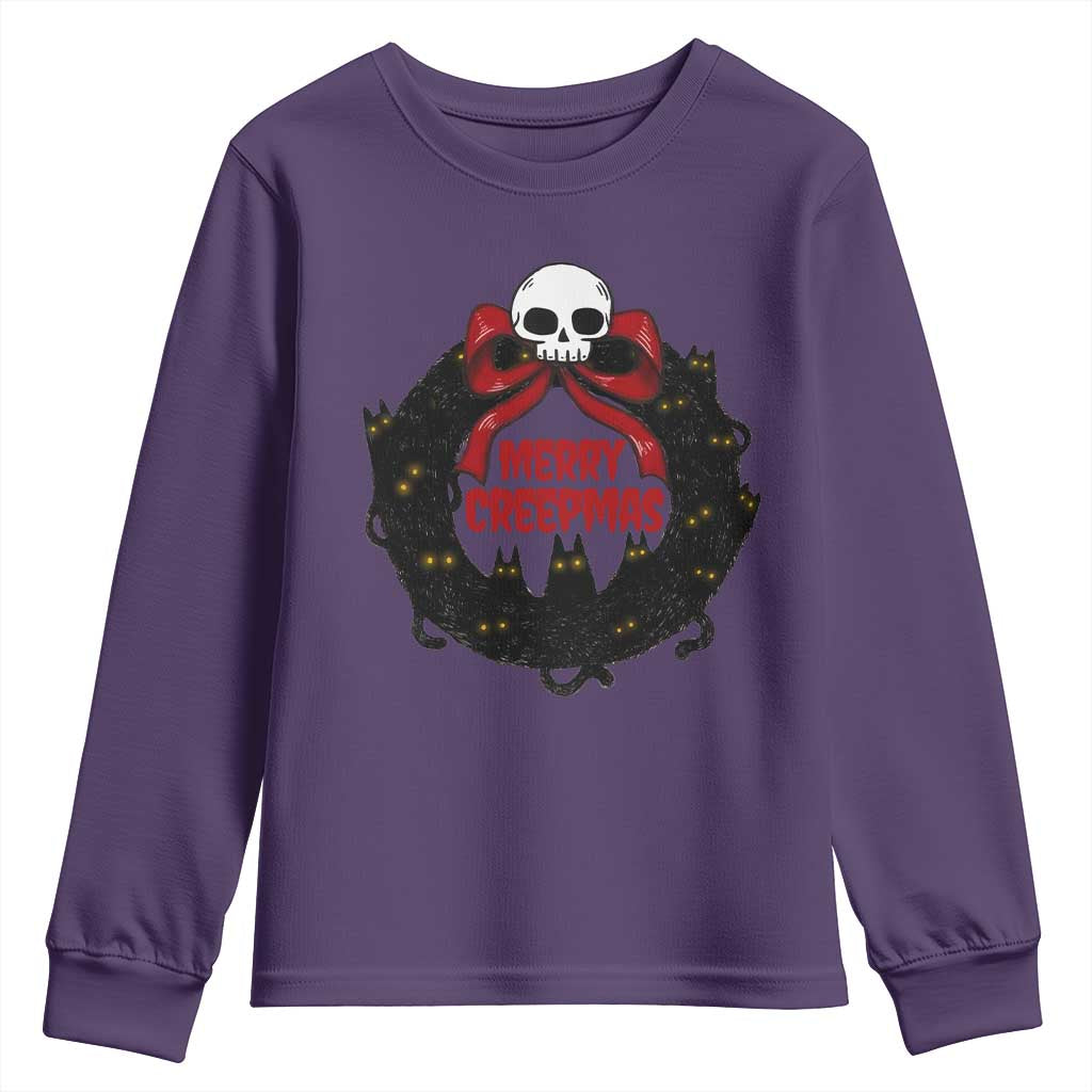 Gothic Christmas Youth Sweatshirt Merry Creepmas Cat Wreath TS09 Purple Print Your Wear